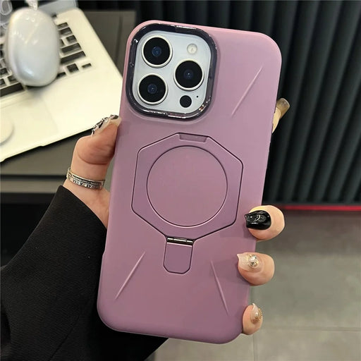 For iPhone 16 Pro Max Magnetic Case TPU + PC Rhombus Kickstand Phone Back Cover - Purple - 1
