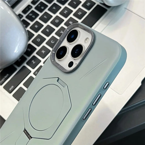 For iPhone 15 Pro Magnetic Case TPU + PC Rhombus Kickstand Phone Back Cover - Beige - 2