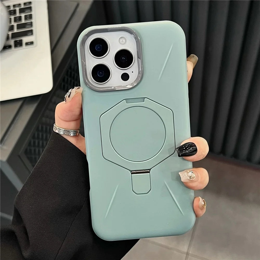 For iPhone 15 Pro Max Magnetic Case TPU + PC Rhombus Kickstand Phone Back Cover - Blue - 1