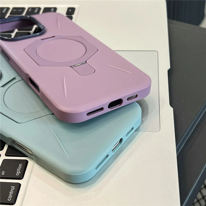 For iPhone 15 Pro Max Magnetic Case TPU + PC Rhombus Kickstand Phone Back Cover - Blue - 3