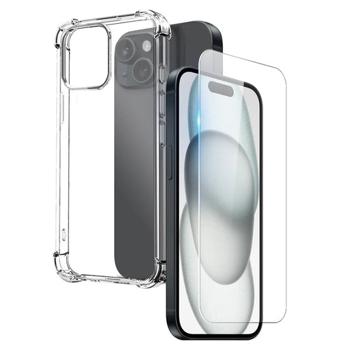 NORTHJO For iPhone 15 Plus Clear Phone Case Four Corner Shockproof TPU Cover with Tempered Glass - 1
