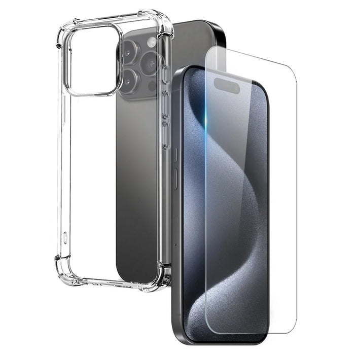 NORTHJO For iPhone 15 Pro Max Clear Phone Case Four Corner Shockproof TPU Cover with Tempered Glass - 1