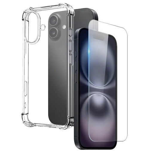 NORTHJO For iPhone 16 Plus Clear Phone Case Four Corner Shockproof TPU Cover with Tempered Glass - 1