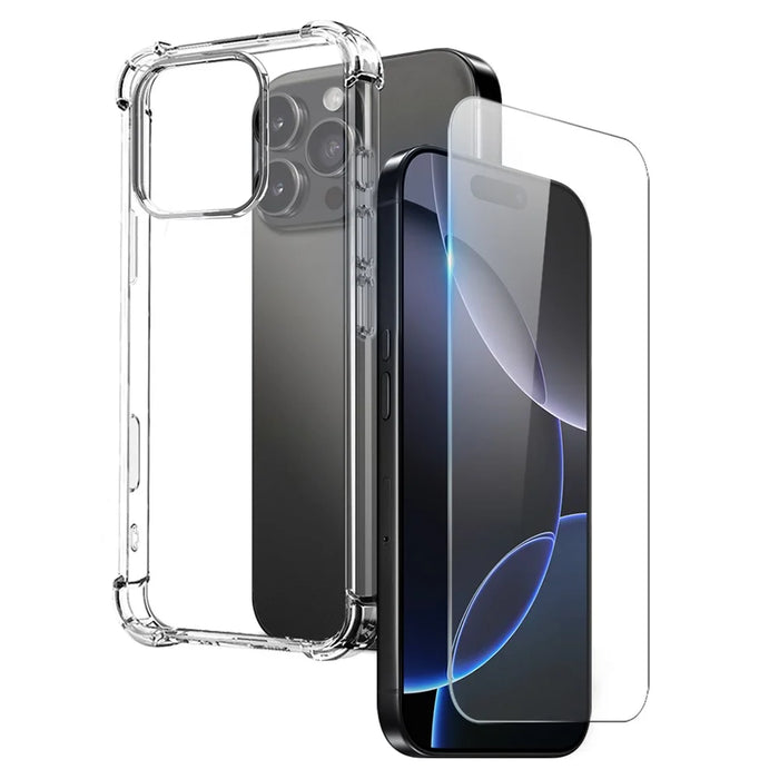 NORTHJO For iPhone 16 Pro Clear Phone Case Four Corner Shockproof TPU Cover with Tempered Glass - 1