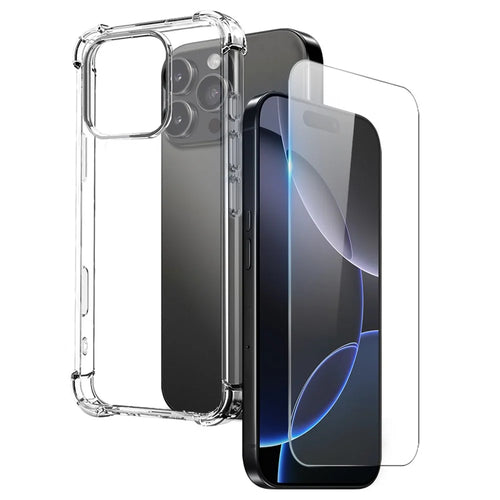 NORTHJO For iPhone 16 Pro Max Clear Phone Case Four Corner Shockproof TPU Cover with Tempered Glass - 1