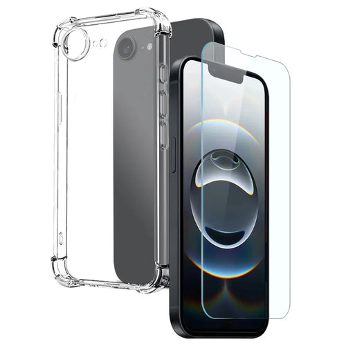 NORTHJO For iPhone 17e / 16e Clear Phone Case Four Corner Shockproof TPU Cover with Tempered Glass - 1