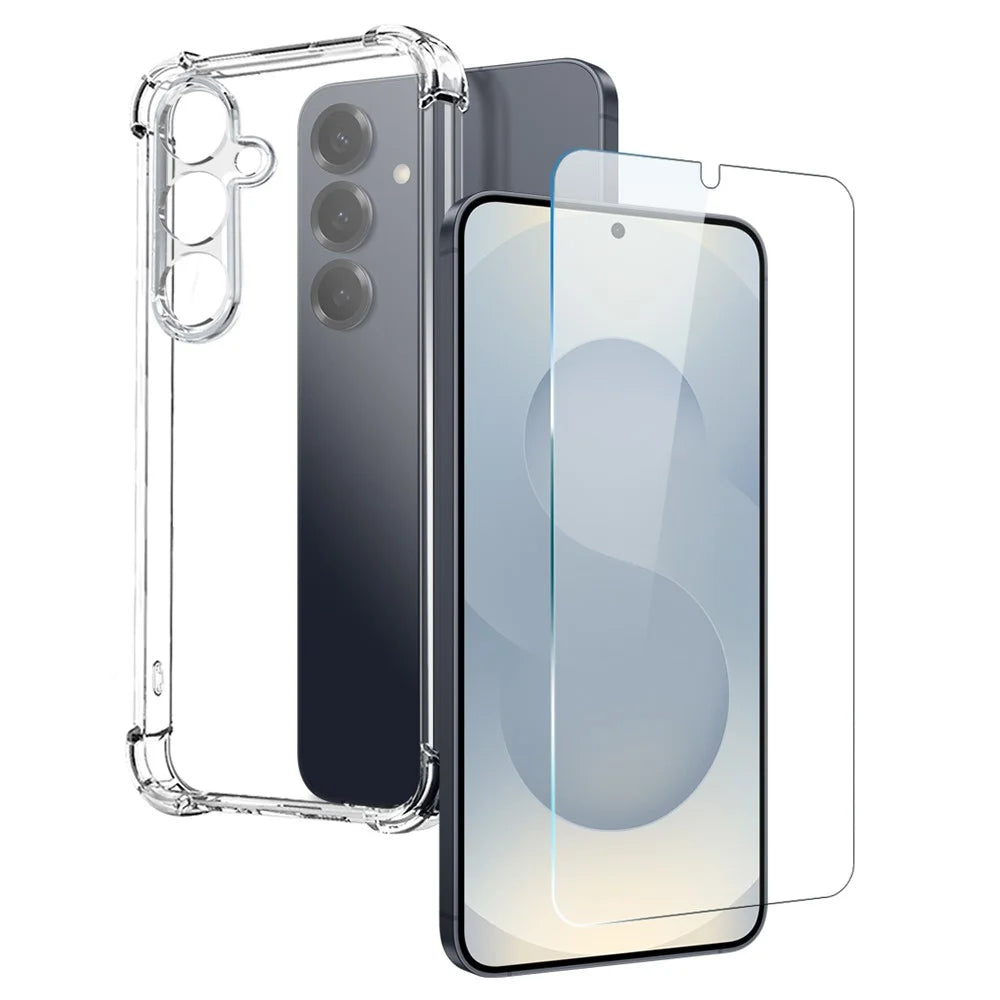 NORTHJO For Samsung Galaxy S25 Clear Case Shockproof TPU Cover with Tempered Glass Support Fingerprint Unlock - 1