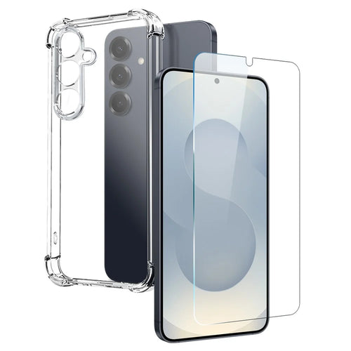 NORTHJO For Samsung Galaxy S25 Clear Case Shockproof TPU Cover with Tempered Glass Support Fingerprint Unlock - 1