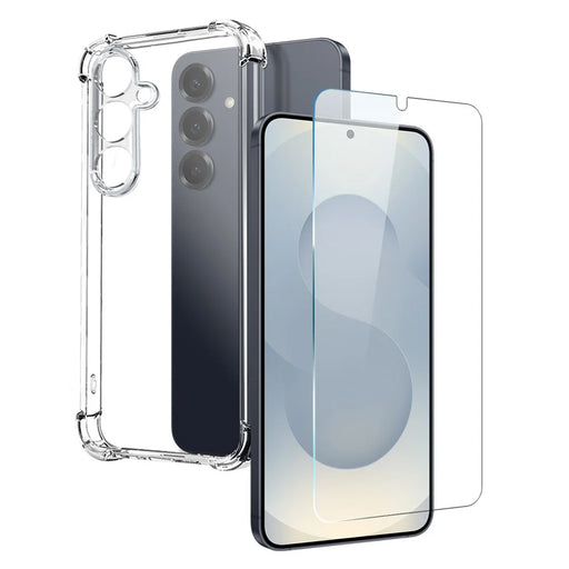 NORTHJO For Samsung Galaxy S25+ Clear Case Shockproof TPU Cover with Tempered Glass Support Fingerprint Unlock - 1