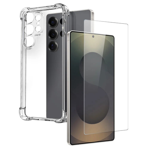 NORTHJO For Samsung Galaxy S25 Ultra Clear Case Shockproof TPU Cover with Tempered Glass Support Fingerprint Unlock - 1