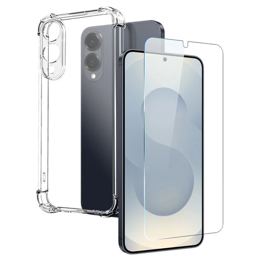 NORTHJO For Samsung Galaxy S25 Edge Clear Case Shockproof TPU Cover with Tempered Glass Support Fingerprint Unlock - 1