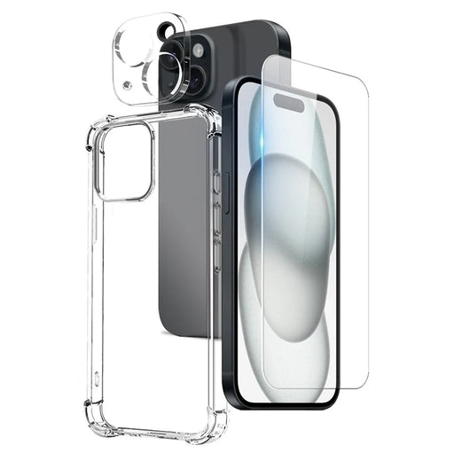NORTHJO For iPhone 15 Plus Clear Case Shockproof TPU Cover with Tempered Glass and Camera Lens Film - 1