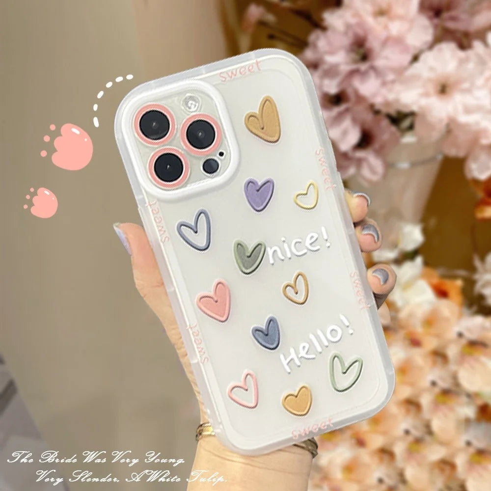 Jelly Flexible TPU Phone Shell Case for iPhone 14 Pro, Lovely Heart Pattern Anti-fingerprint Clear Mobile Phone Cover - 4