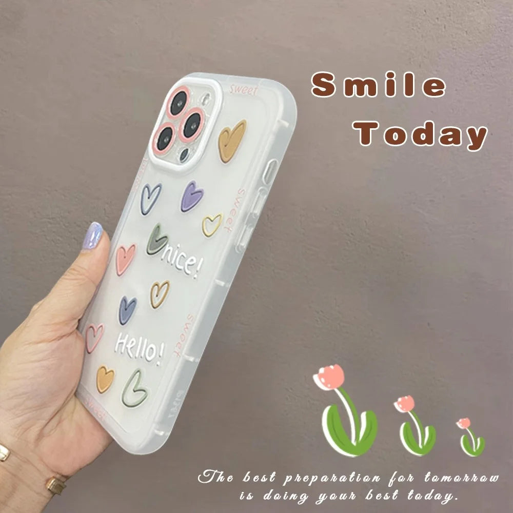 Jelly Flexible TPU Phone Shell Case for iPhone 14 Pro, Lovely Heart Pattern Anti-fingerprint Clear Mobile Phone Cover - 5