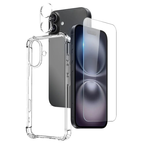 NORTHJO For iPhone 16 Clear Case Shockproof TPU Cover with Tempered Glass and Camera Lens Film - 1