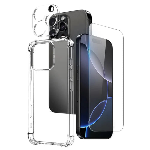NORTHJO For iPhone 16 Pro Clear Case Shockproof TPU Cover with Tempered Glass and Camera Lens Film - 1