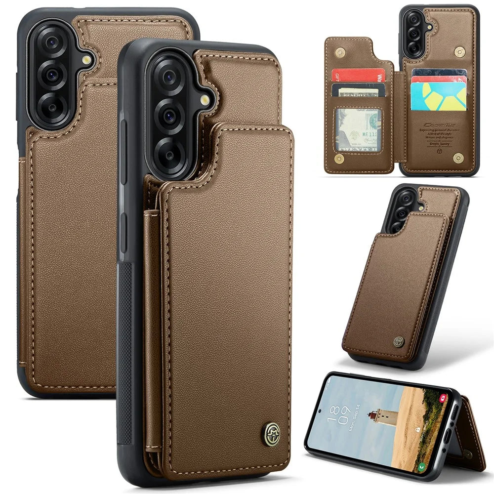 CASEME For Samsung Galaxy A56 5G Case with RFID Blocking 5 Card Slots  C22 Leather Back Cover - Brown - 1