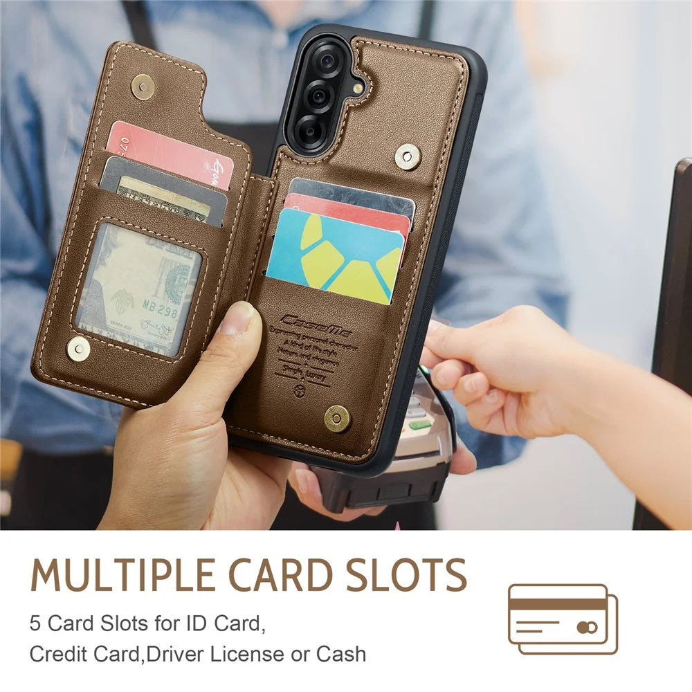 CASEME For Samsung Galaxy A56 5G Case with RFID Blocking 5 Card Slots  C22 Leather Back Cover - Brown - 3