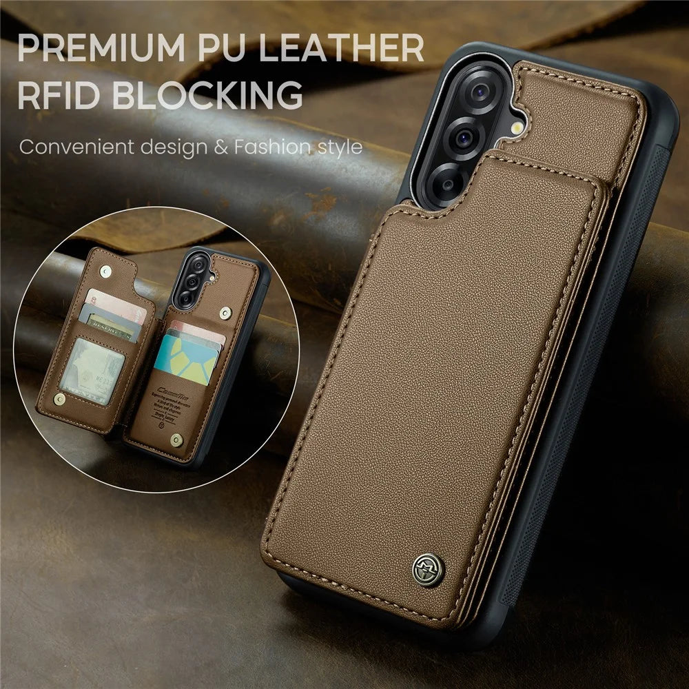 CASEME For Samsung Galaxy A56 5G Case with RFID Blocking 5 Card Slots  C22 Leather Back Cover - Brown - 4