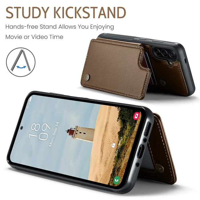 CASEME For Samsung Galaxy A56 5G Case with RFID Blocking 5 Card Slots  C22 Leather Back Cover - Brown - 5