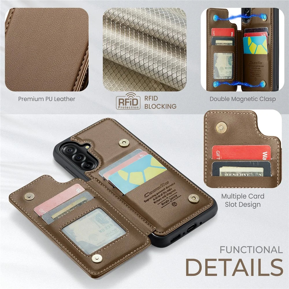 CASEME For Samsung Galaxy A56 5G Case with RFID Blocking 5 Card Slots  C22 Leather Back Cover - Brown - 6