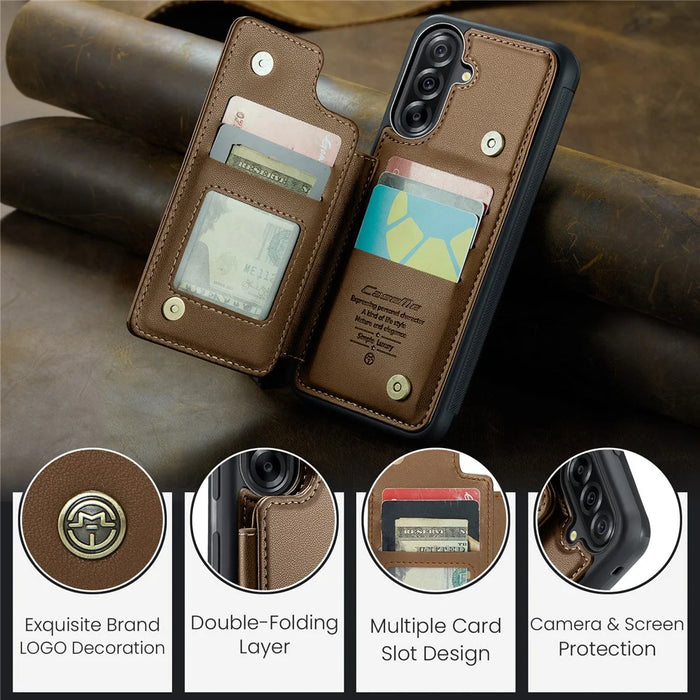 CASEME For Samsung Galaxy A56 5G Case with RFID Blocking 5 Card Slots  C22 Leather Back Cover - Brown - 7