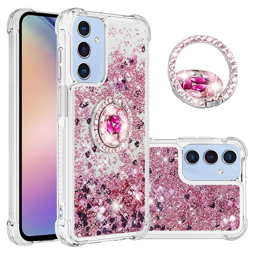 For Samsung Galaxy A16 5G TPU Case with Kickstand Quicksand Shockproof Cover - Rose Gold / Hearts - 1