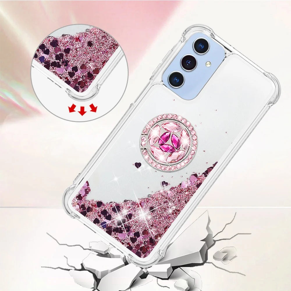 For Samsung Galaxy A16 5G TPU Case with Kickstand Quicksand Shockproof Cover - Rose Gold / Hearts - 4