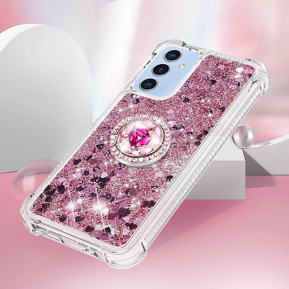 For Samsung Galaxy A16 5G TPU Case with Kickstand Quicksand Shockproof Cover - Rose Gold / Hearts - 5