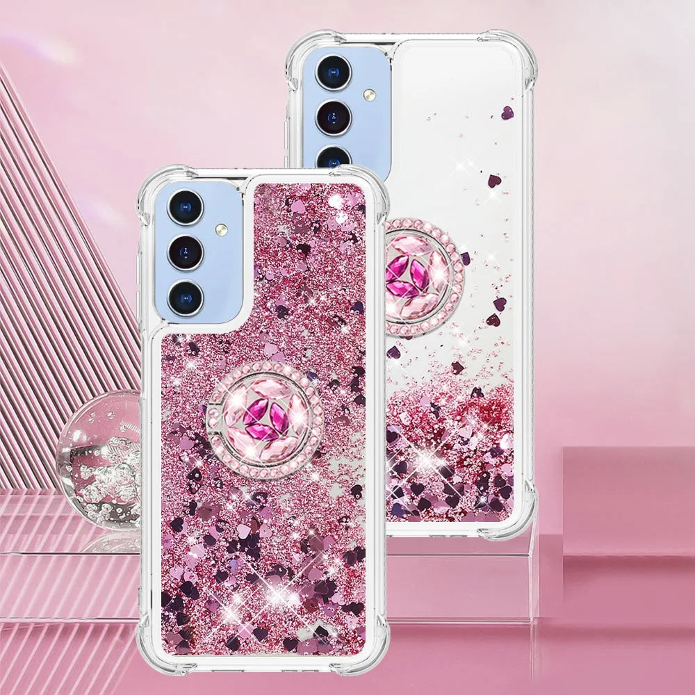 For Samsung Galaxy A16 5G TPU Case with Kickstand Quicksand Shockproof Cover - Rose Gold / Hearts - 7