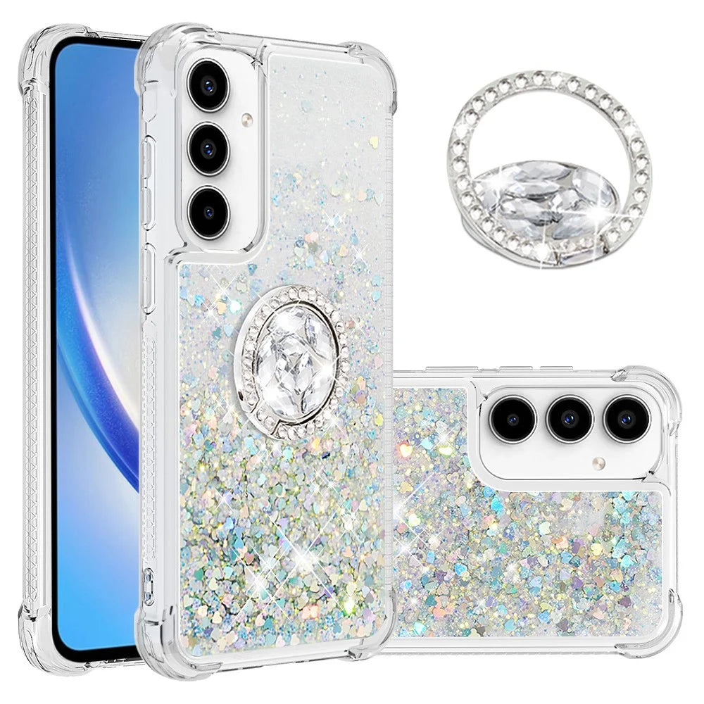 For Samsung Galaxy A37 5G / A56 5G / A36 5G TPU Case with Kickstand Quicksand Shockproof Cover - Silver / Hearts - 1