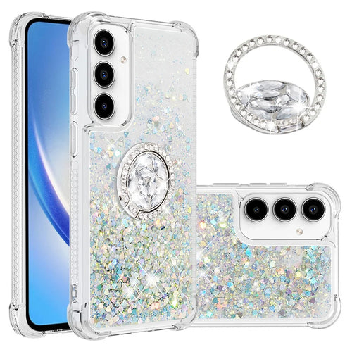 For Samsung Galaxy A37 5G / A56 5G / A36 5G TPU Case with Kickstand Quicksand Shockproof Cover - Silver / Hearts - 1