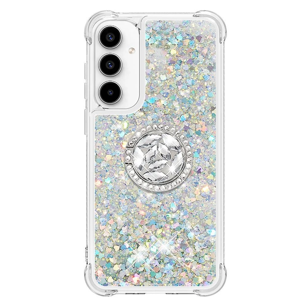 For Samsung Galaxy A37 5G / A56 5G / A36 5G TPU Case with Kickstand Quicksand Shockproof Cover - Silver / Hearts - 2