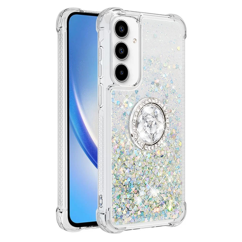For Samsung Galaxy A37 5G / A56 5G / A36 5G TPU Case with Kickstand Quicksand Shockproof Cover - Silver / Hearts - 3