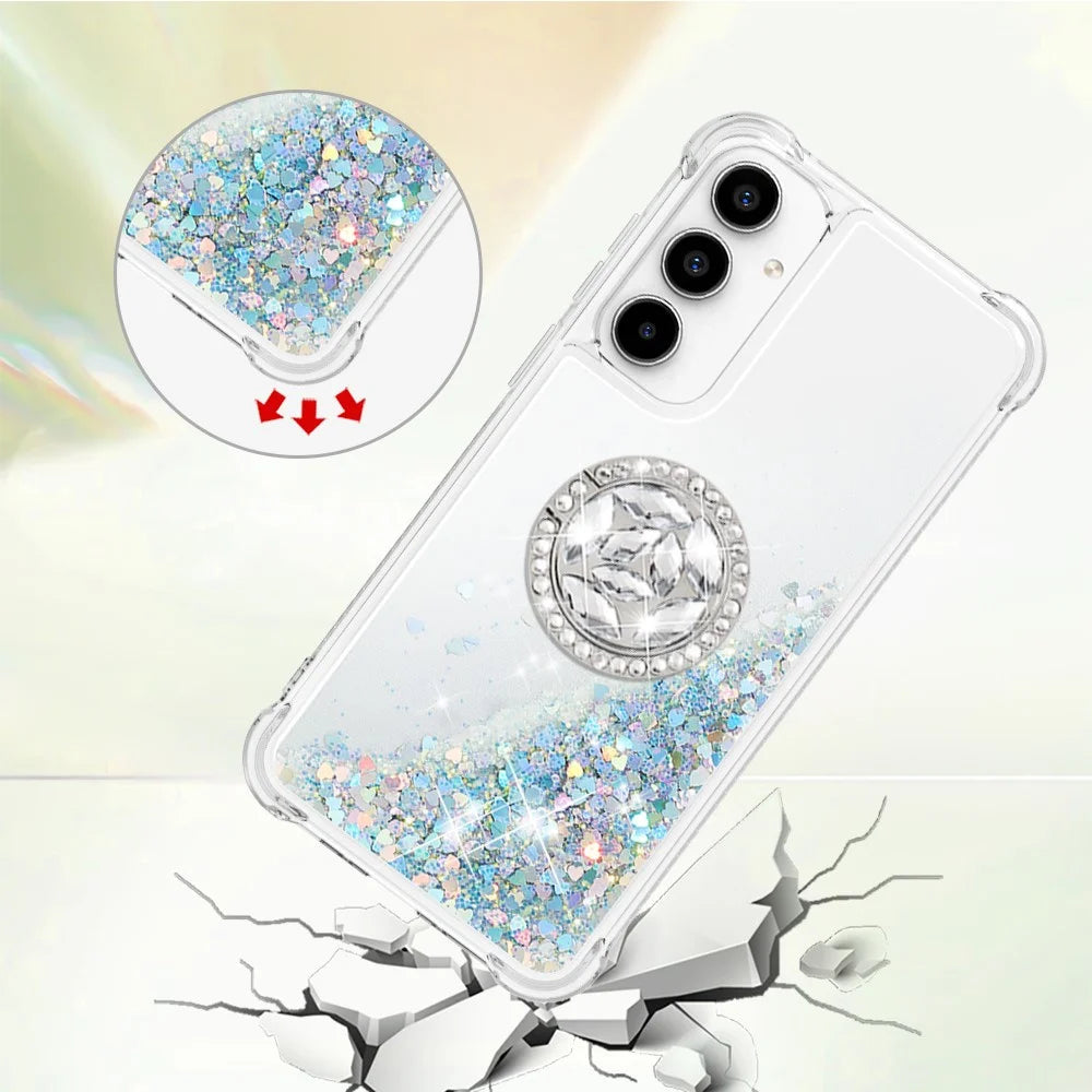 For Samsung Galaxy A37 5G / A56 5G / A36 5G TPU Case with Kickstand Quicksand Shockproof Cover - Silver / Hearts - 4