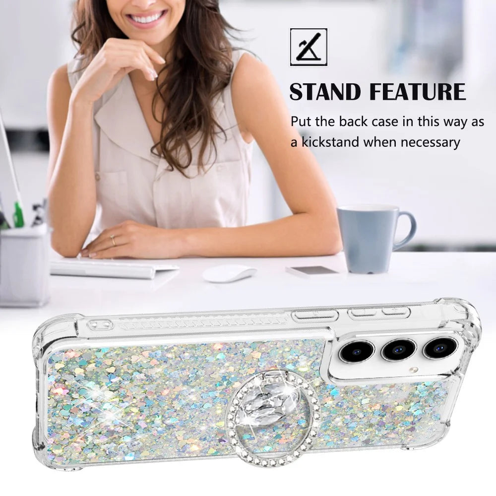 For Samsung Galaxy A37 5G / A56 5G / A36 5G TPU Case with Kickstand Quicksand Shockproof Cover - Silver / Hearts - 5