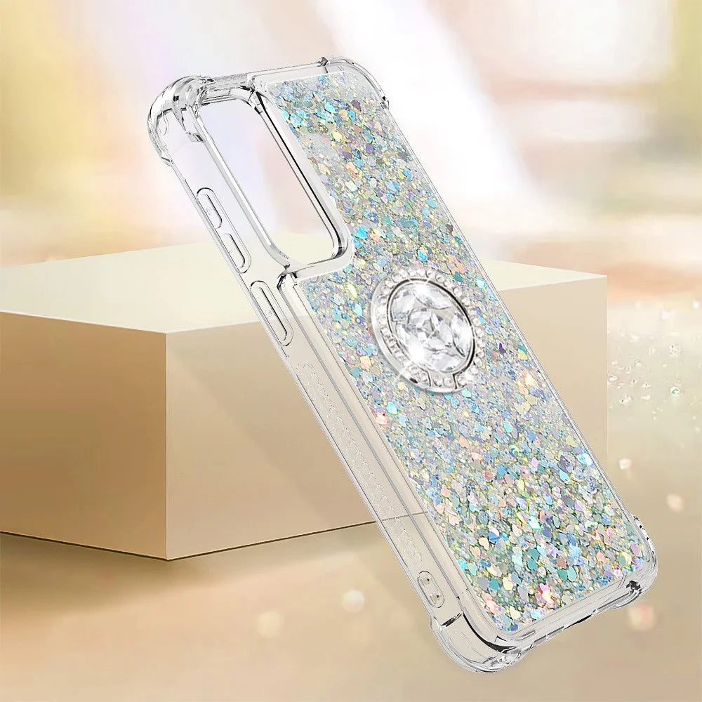For Samsung Galaxy A37 5G / A56 5G / A36 5G TPU Case with Kickstand Quicksand Shockproof Cover - Silver / Hearts - 6
