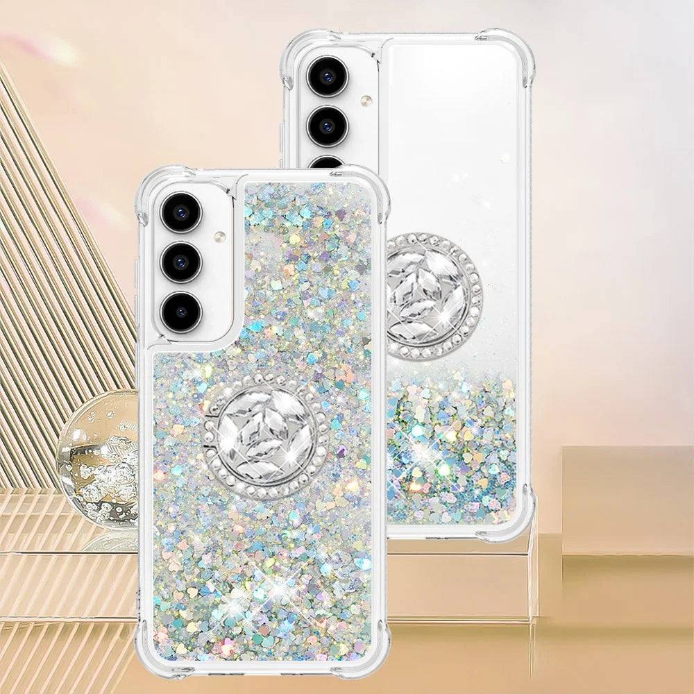 For Samsung Galaxy A37 5G / A56 5G / A36 5G TPU Case with Kickstand Quicksand Shockproof Cover - Silver / Hearts - 7