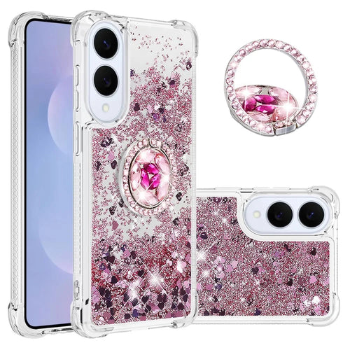 For Samsung Galaxy S25 Edge TPU Case with Kickstand Quicksand Shockproof Cover - Rose Gold / Hearts - 1
