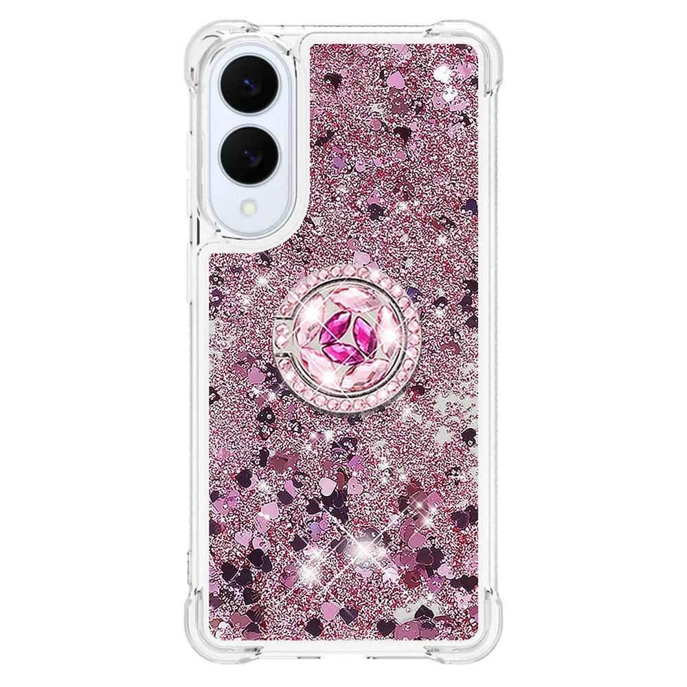 For Samsung Galaxy S25 Edge TPU Case with Kickstand Quicksand Shockproof Cover - Rose Gold / Hearts - 2