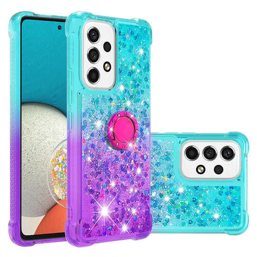 For Samsung Galaxy A53 5G TPU Case with Kickstand Gradiant Quicksand Shockproof Cover - Sky Blue+Purple - 1