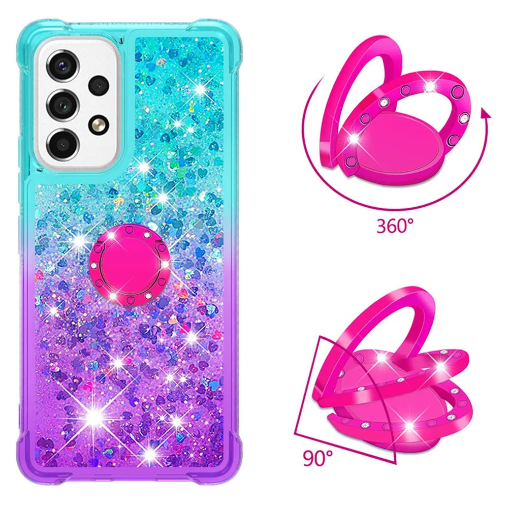 For Samsung Galaxy A53 5G TPU Case with Kickstand Gradiant Quicksand Shockproof Cover - Sky Blue+Purple - 2