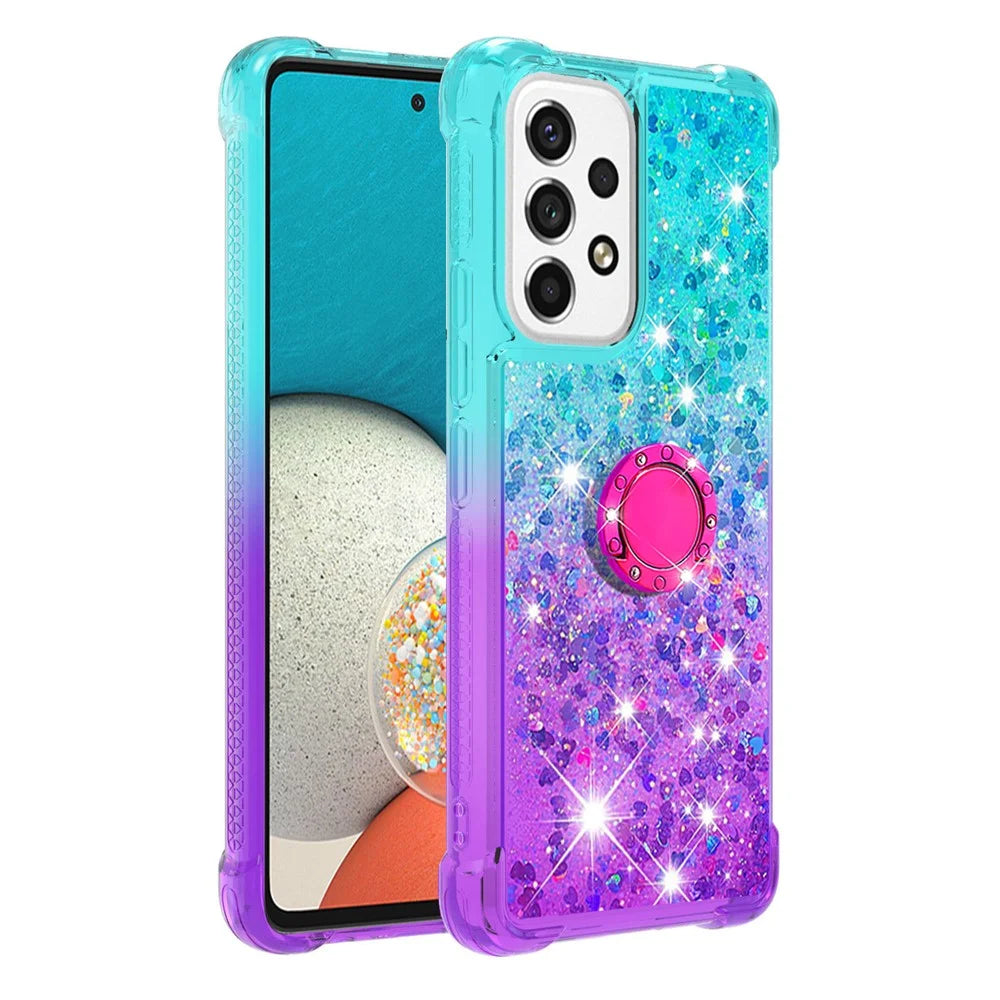 For Samsung Galaxy A53 5G TPU Case with Kickstand Gradiant Quicksand Shockproof Cover - Sky Blue+Purple - 3