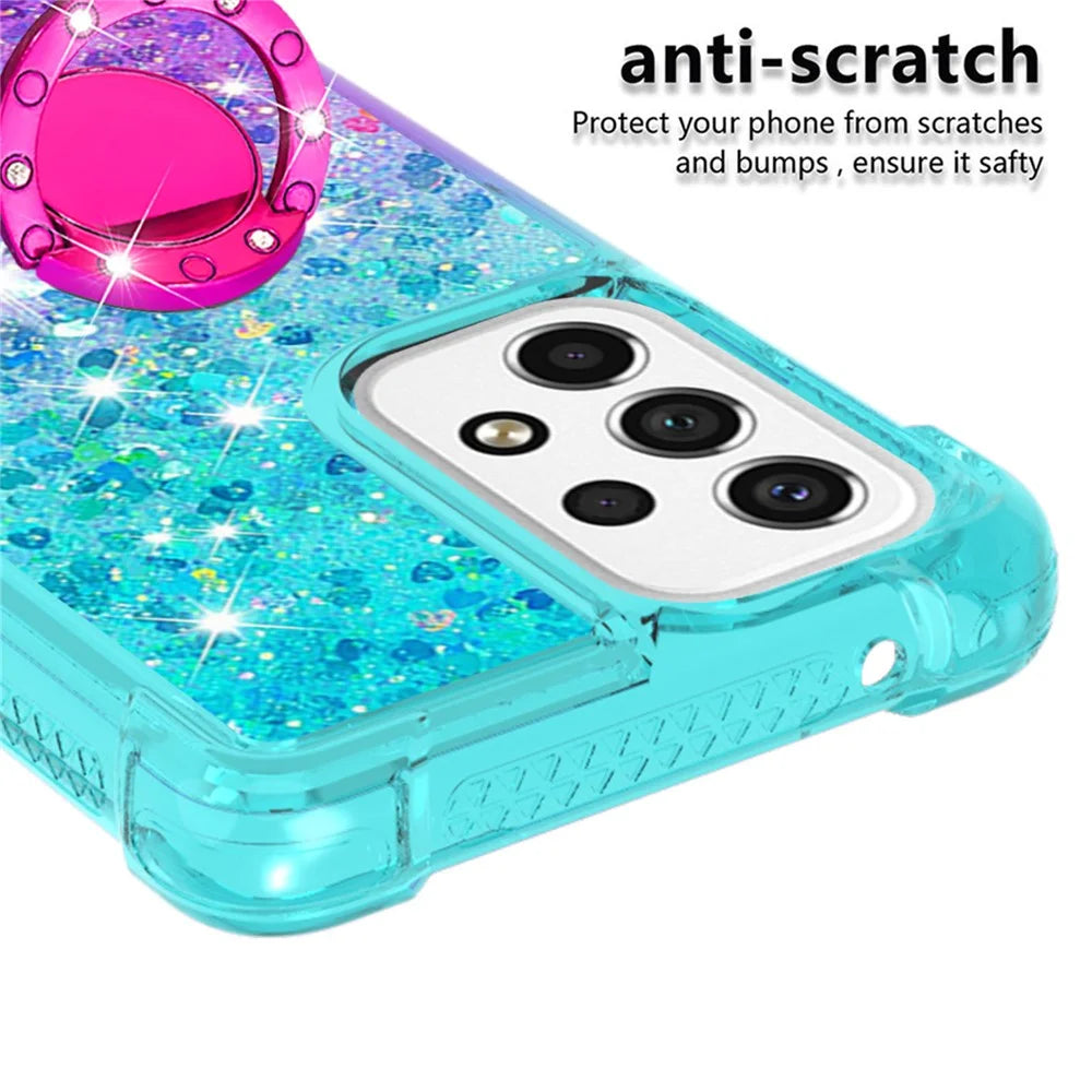For Samsung Galaxy A53 5G TPU Case with Kickstand Gradiant Quicksand Shockproof Cover - Sky Blue+Purple - 4