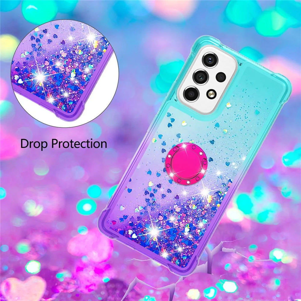 For Samsung Galaxy A53 5G TPU Case with Kickstand Gradiant Quicksand Shockproof Cover - Sky Blue+Purple - 5
