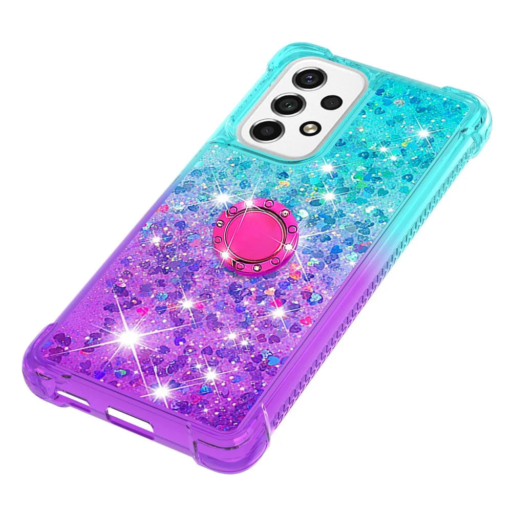 For Samsung Galaxy A53 5G TPU Case with Kickstand Gradiant Quicksand Shockproof Cover - Sky Blue+Purple - 6