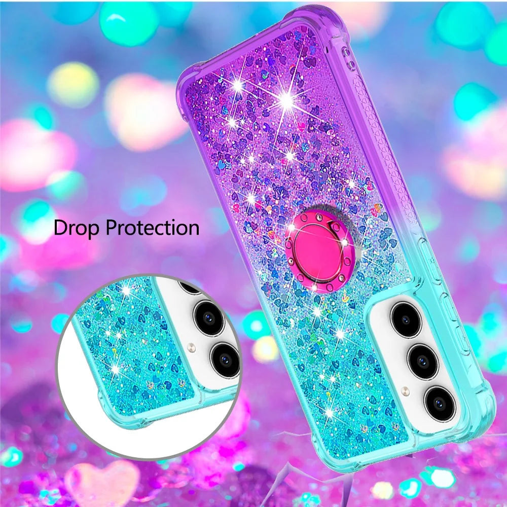 For Samsung Galaxy A55 5G TPU Case with Kickstand Gradiant Quicksand Shockproof Cover - Sky Blue+Purple - 5