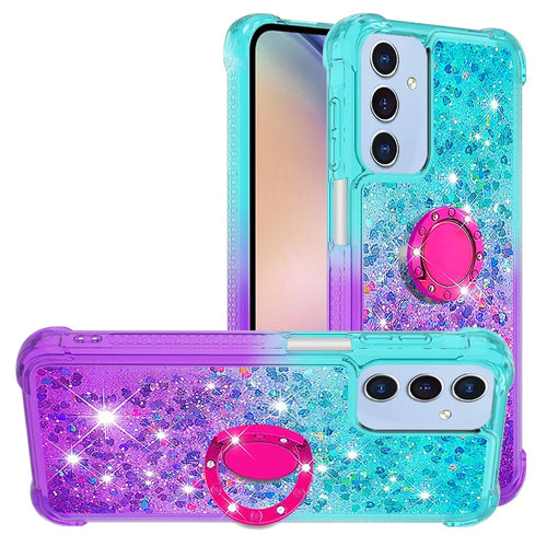 For Samsung Galaxy A16 5G TPU Case with Kickstand Gradiant Quicksand Shockproof Cover - Sky Blue+Purple - 1