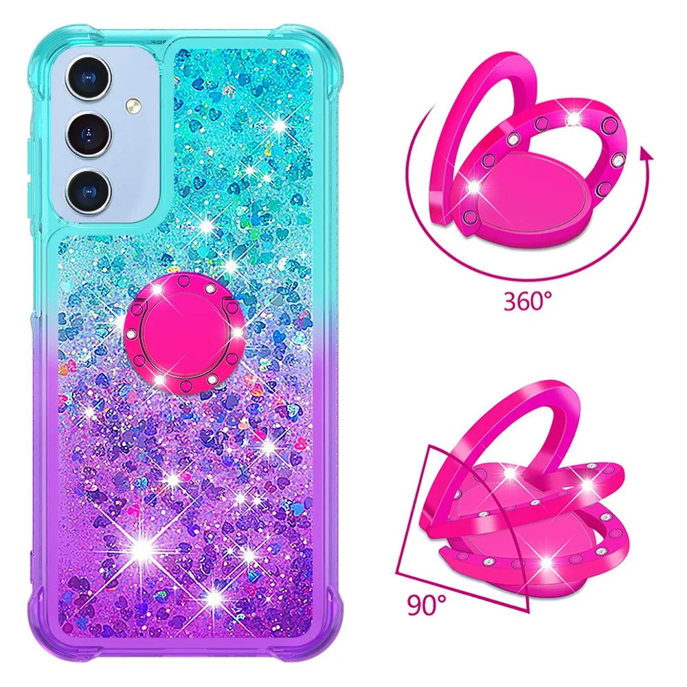 For Samsung Galaxy A16 5G TPU Case with Kickstand Gradiant Quicksand Shockproof Cover - Sky Blue+Purple - 2