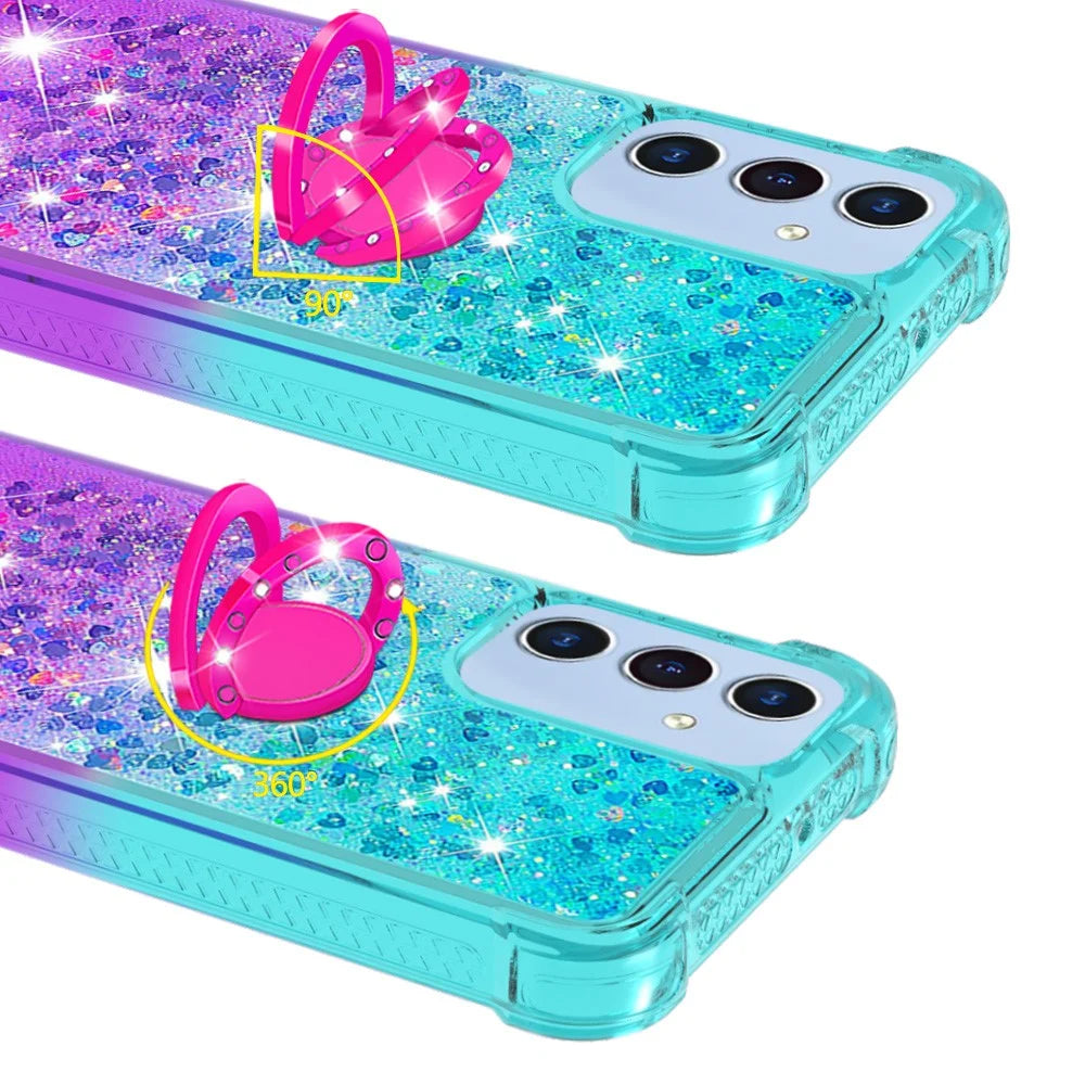 For Samsung Galaxy A16 5G TPU Case with Kickstand Gradiant Quicksand Shockproof Cover - Sky Blue+Purple - 4